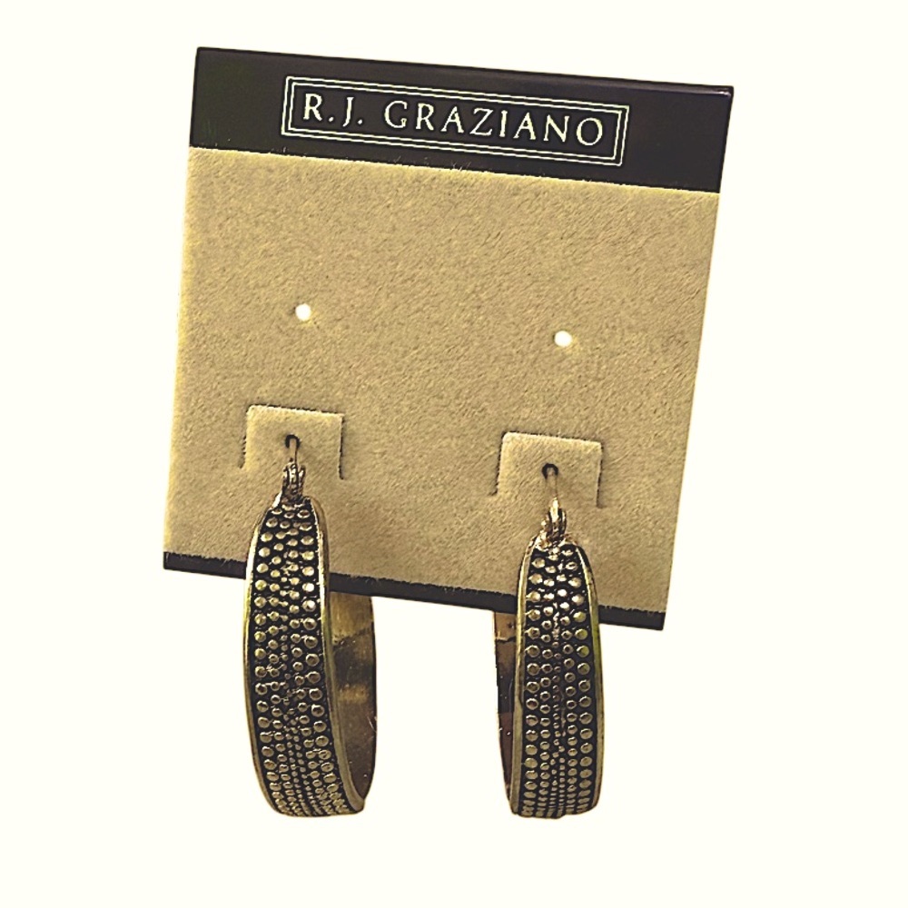 R.J. Graziano Chunky Wide Textured Hoops Statement Earrings Dark Antiqued Finish